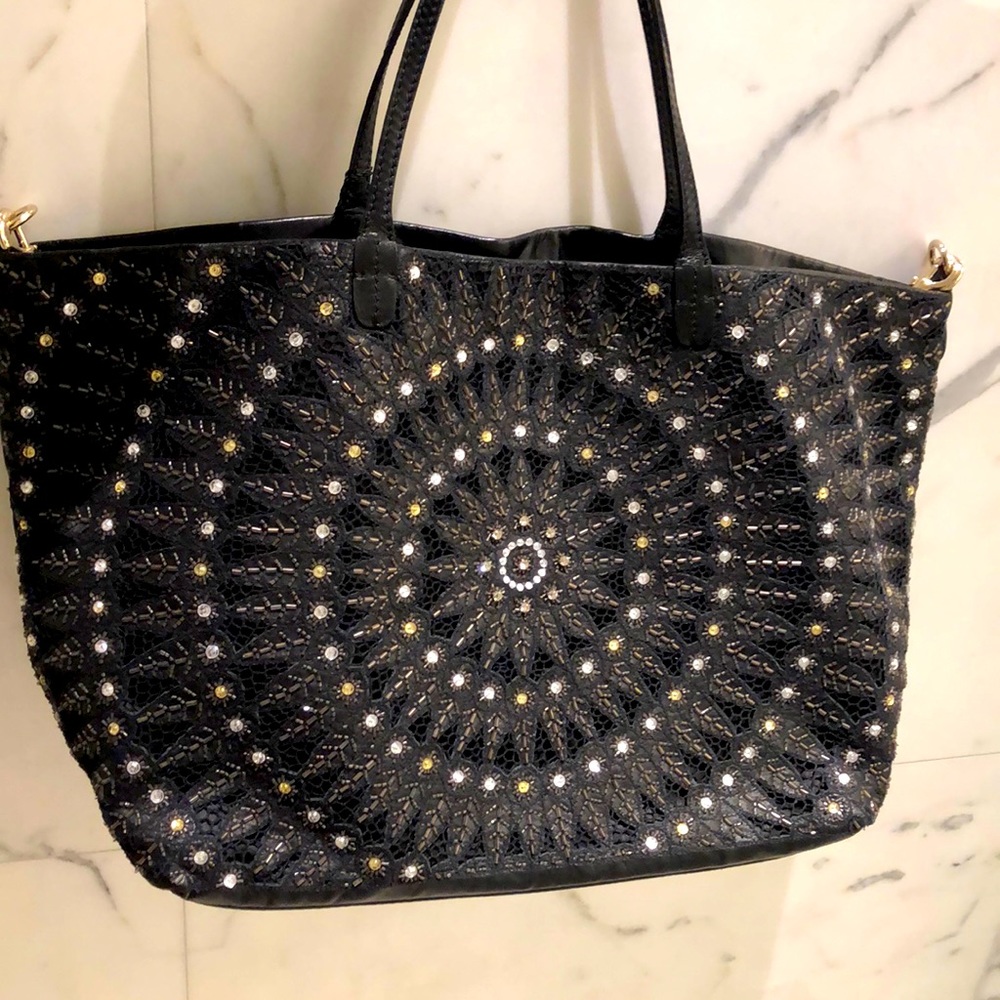Valentino Beaded Tote lamb skin , crochet and rhinestones